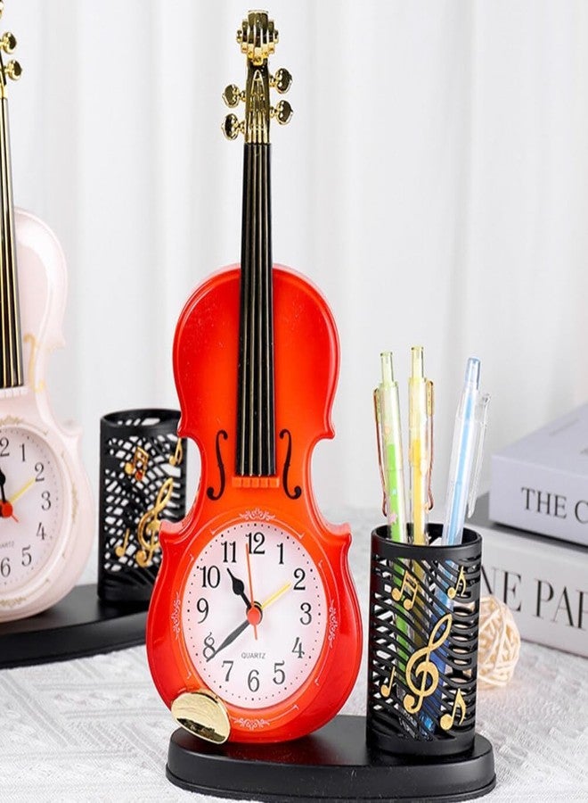 Jamboree!!! Violin Shape Table Clock with Pen Holder - Decorative Musical Instrument Design Desk Clock for Home & Office - Image 5